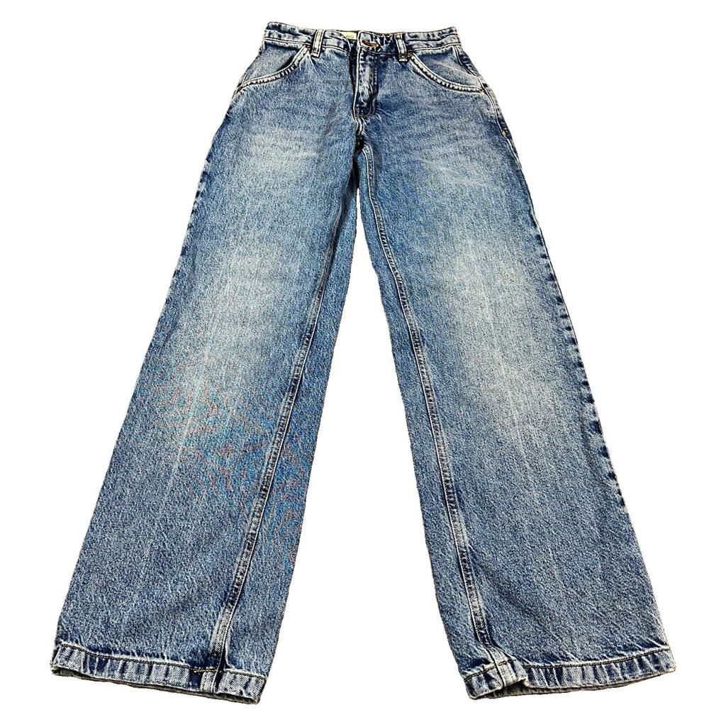 PILCRO Wide-Leg Jeans Womens 24 Light Wash Mid Rise 5-Pocket Button Denim